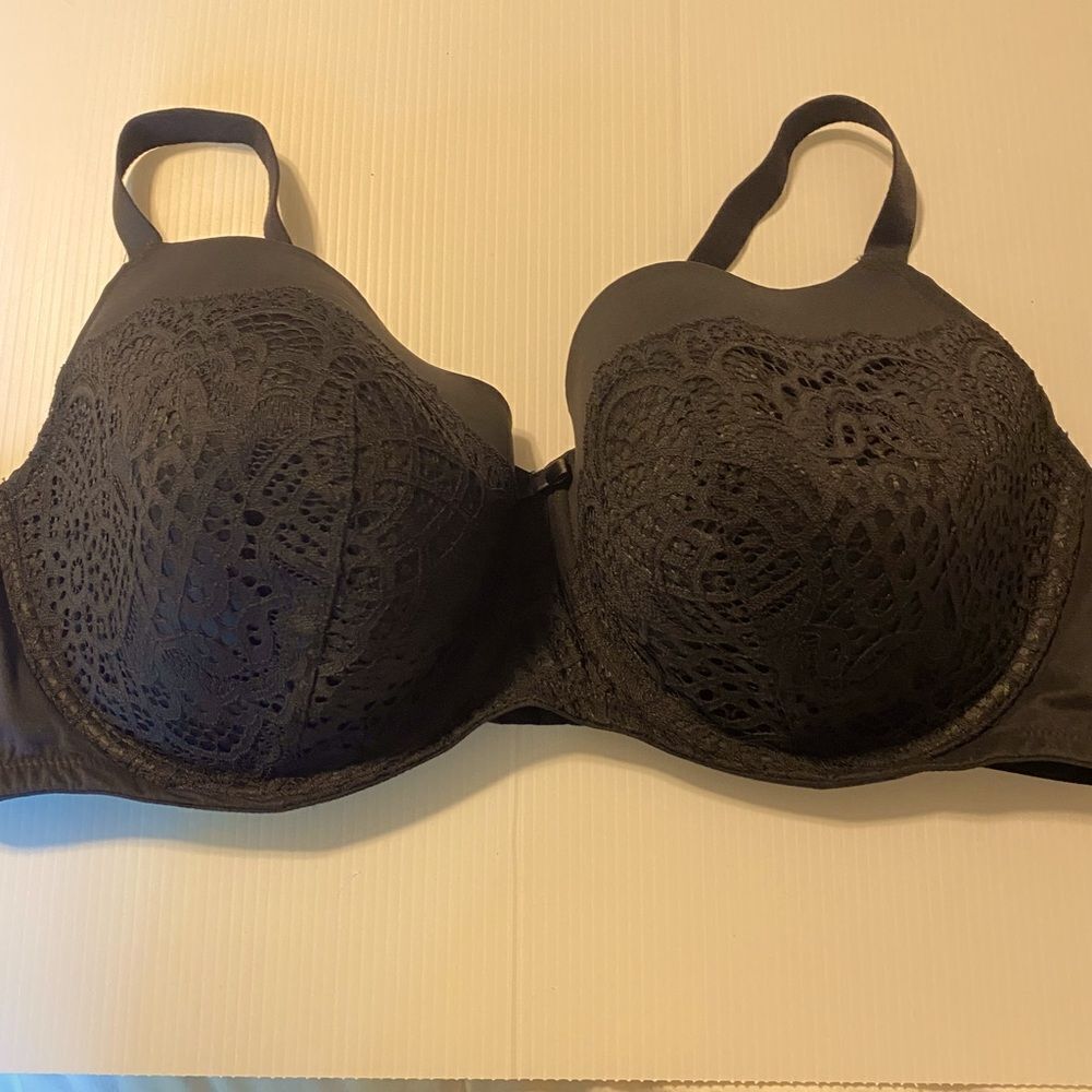 Auden Lined Balconette coverage plus underwire black sexy lace mesh bra 46DDD